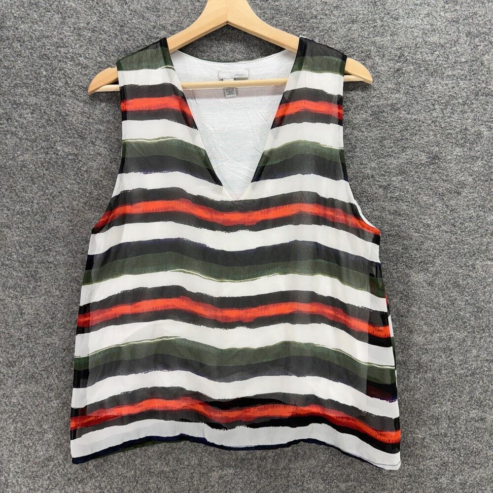 Halogen Blouse Women M Medium White Striped V-Neck Sleeveless Wide Strap Casual